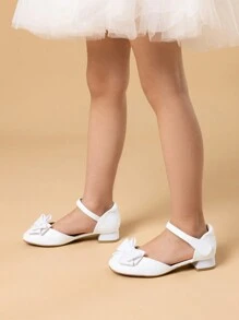 Little Girls Low Heel Bow Ballet Flats Wedding Party Dress Shoes For Parties, Weddings, Birthdays - trắng - Xem 5