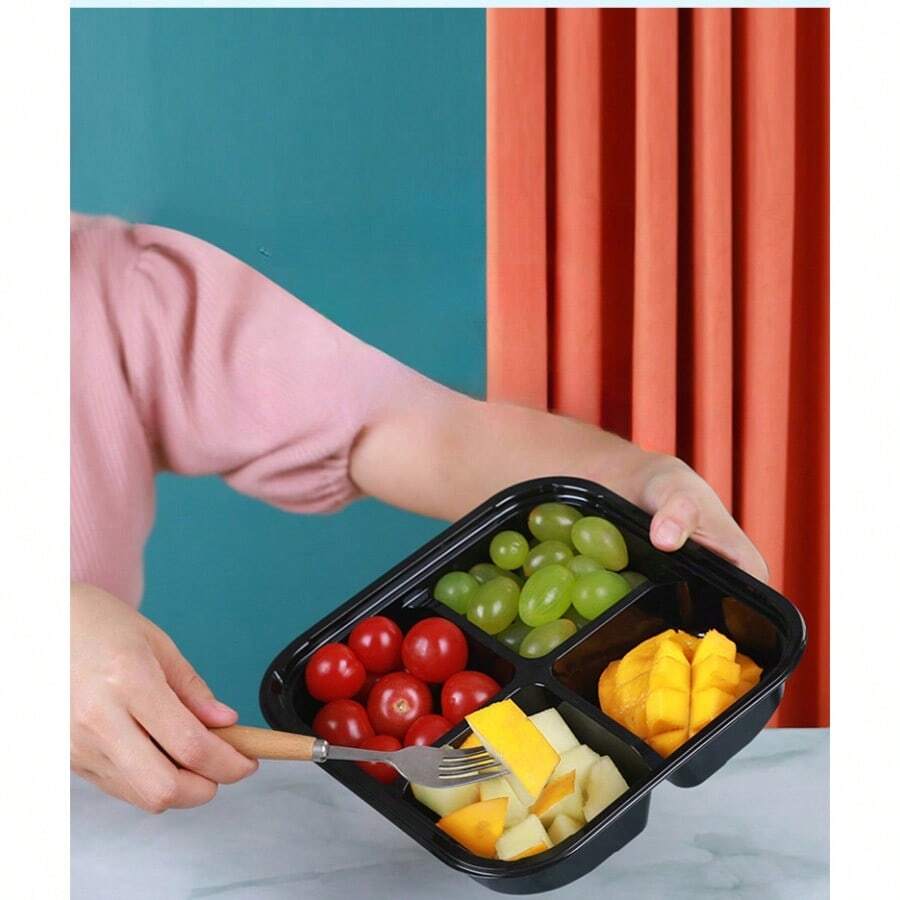 10 Packs Square Plastic Veggie Tray With Lid Fruit Tray 4 Divided