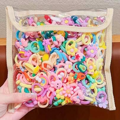 10/30/50pcs [The Packaging Bag In The Picture Is A Photography Prop And Will Not Be Given As A Gift][Style Random]Women Cartoon Rainbow Bow Flower Fruit Cute Hair Rope Hair Ties,Pink Accessories Hair Ties Ponytail Holders Hair Elastics Hair Rubber Bands Scrunchies Elastic Hair Tie, Hair Bobbles ,Gifts