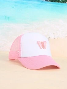 1pc Women's Pink Butterfly Cap, Breathable Mesh Baseball Cap, Summer Sun Hat, Visor Cap, Sponge Material For Sports And Outdoor Activities - Pink - View 1