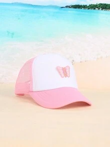 1pc Women's Pink Butterfly Cap, Breathable Mesh Baseball Cap, Summer Sun Hat, Visor Cap, Sponge Material For Sports And Outdoor Activities - Pink - View 3