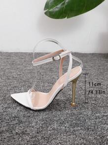 2024 Spring Summer Fashionable High-Heeled Pointed Toe White Sandals With Strap - White - View 5
