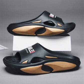 夏季男士戶外運動風格雙用途防滑拖鞋，印花兩色柔軟鞋底，適用於室內和家庭使用