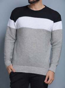 Sueter tricot masculino blusa de frio gola redonda manga longa blusa de Lã