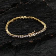 VOLUKA 1 件时尚百搭的 2.0 毫米锆石网球手链,镀白/镀金,适合男士 - 金色 - 查看 6