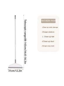 1pc Home Use Magic Broom With Silicone Retractable Handle, Multifunctional Sweeper For Glass Window, Floor, Hair And Dust Cleaning, Bathroom Specific, Simple Assembly Required - White - View 2