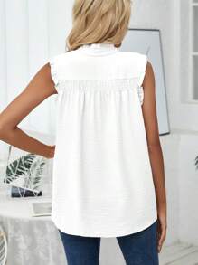 Womens Summer Crewneck Tank Top Ruffle Sleeveless Loose Fit Chiffon Blouse Shirts Button Down Smocked Casual Tunic Solid Tee Tops - trắng - Xem 5
