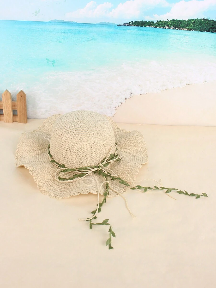 Một chiếc mũ rơm vành lớn ngoài trời mùa hè dành cho nữ có màu be với bím tóc và nơ, lý tưởng cho các bữa tiệc, du lịch và đi biển, thời trang và thanh lịch - Màu be - Xem 1