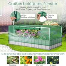 Raised Bed With Greenhouse, 2 In 1 Metal Planter Box With PE Cover, Flower Bed With Ventilated Window, Garden Bed Cold Frame For Flowers, Herbs, Vegetables & Fruit, 174 X 90 X 70 Cm - Green - View 3