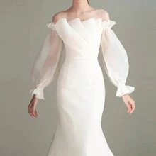 1 manga de organza blanca con mangas abullonadas + 2 mangas largas decorativas elásticas negras para la novia - Multicolor - Ver 9