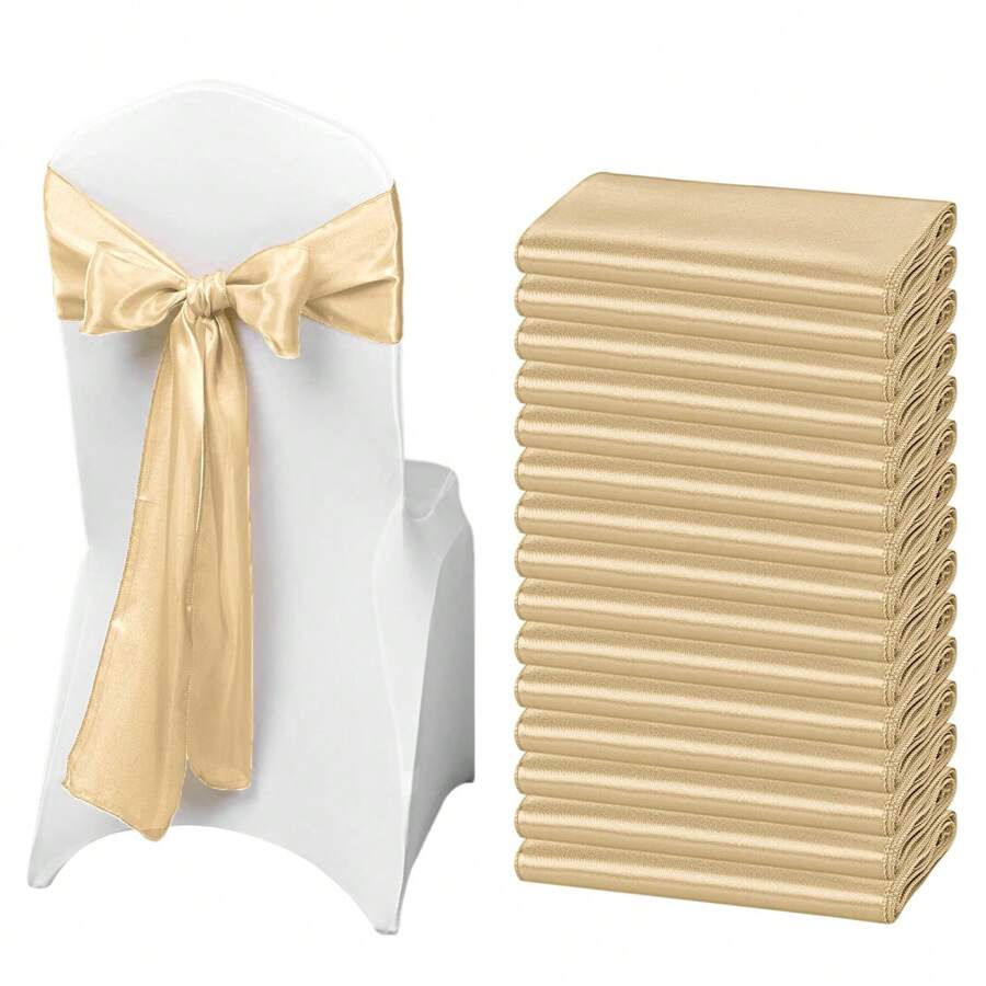 50 PCS Satin Chair Sash Chair Decorative Bow Designed Chair Cover Chair Sashes For Thanksgiving Wedding Christmas Banquet Party Home Kitchen Decoration ( 7 X 108 Inch) Outdoor Party Wedding Outdoor Activities Banquet - 香檳色 - 查看 1
