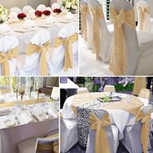 50 PCS Satin Chair Sash Chair Decorative Bow Designed Chair Cover Chair Sashes For Thanksgiving Wedding Christmas Banquet Party Home Kitchen Decoration ( 7 X 108 Inch) Outdoor Party Wedding Outdoor Activities Banquet - 香檳色 - 查看 5