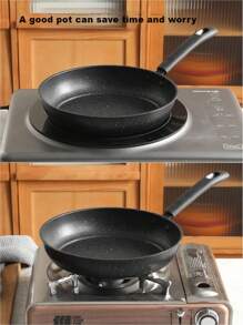 1 件不粘煎锅套装，花岗岩涂层不粘锅，适用于牛排、鸡蛋、煎饼，适用于电磁炉、燃气炉、电炉灶 - 包括木铲和清洁布海鲜煮 - 黑色 - 查看 4