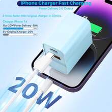 IPhone 15 Charger Block,(Blue)USB C Charging Block[2 Pack] 20W Dual Port PD Fast USB C Wall Charger Adapter USB A Quick Charging Brick Plug Compatible With Apple IPhone 15/15 Pro Max/15 Plus/14/13/12/11, XS/X,IPad - US A Type Plug(110-127V) - View 7