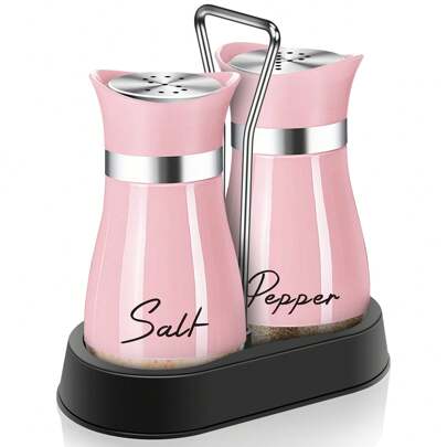 2Pcs Salt And Pepper Shakers Set With Holder, 4 Oz Kitchen Accessories And Decor For Restaurant, Wedding, Housewarming Gifts Refillable Design