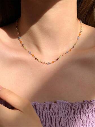 CHOSHILAR 1入裝波希米亞風格多彩石項鍊，多巴胺彩虹天然石領骨鏈，復活節/夏日/驕傲月份/畢業季送給教師或媽媽的禮物