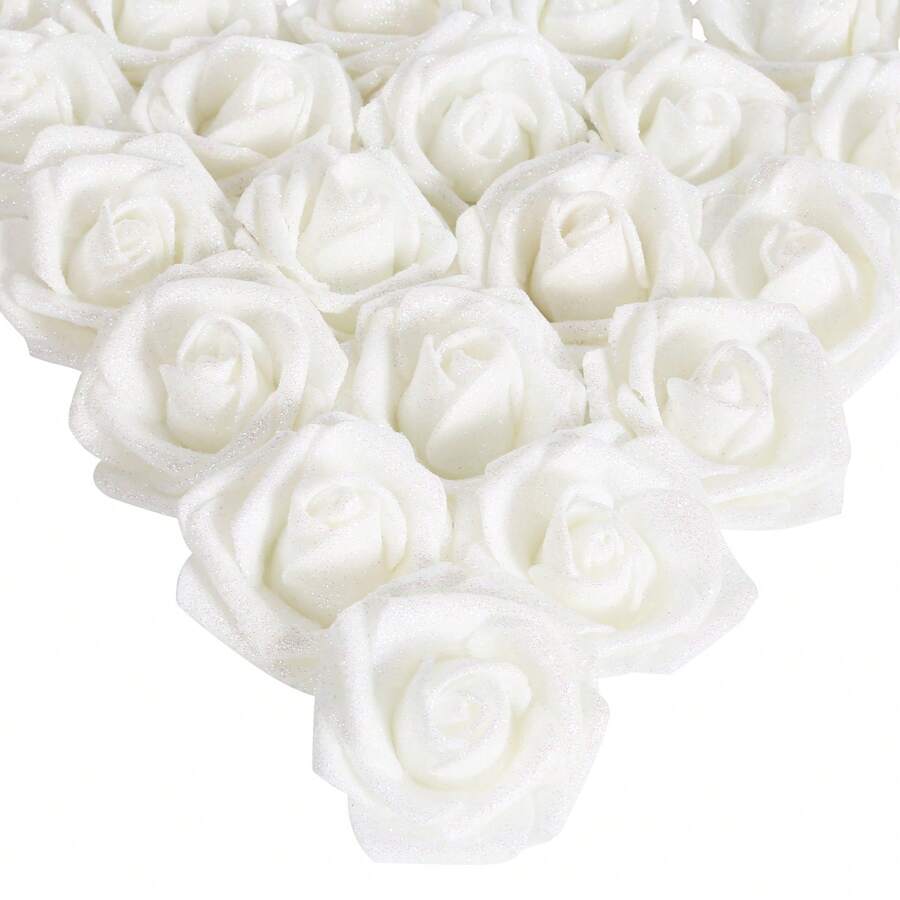 Artificial Rose Flowers, 25pcs Foam Glitter Roses Glitter Foam Rose Foam Rose For DIY Wedding Bridal Bouquet Home Party Baby Shower Decoration Outdoor Decor - 白色 - 查看 1