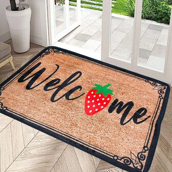 1pc Strawberry Welcome Pattern Design Door Mat, Modern Minimalist Style Super Fine Fiber Carpet,  & Skin-Friendly Thick Entrance Rug, Imported Decorative Indoor Carpet, Water Absorption & Anti-Slip Welcome Mat, Anti-Fatigue Foam Floor Mat, Suitable For Living Room, Bedroom, Kitchen, Indoor Entryway Decoration, Various Sizes Available