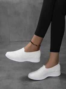 Women Slip-On Nurse Shoes, Doctor Shoes, Sneakers, Net Breathable Shallow Flat Work Shoes, Lightweight Mom Shoes, White Color