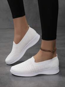 Women Slip-On Nurse Shoes, Doctor Shoes, Sneakers, Net Breathable Shallow Flat Work Shoes, Lightweight Mom Shoes, White Color