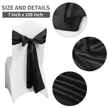 50 PCS Satin Chair Sash Chair Decorative Bow Designed Chair Cover Chair Sashes For Thanksgiving Wedding Christmas Banquet Party Home Kitchen Decoration ( 7 X 108 Inch) Outdoor Party Wedding Outdoor Activities Banquet - 黑色 - 查看 2