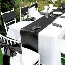 50 PCS Satin Chair Sash Chair Decorative Bow Designed Chair Cover Chair Sashes For Thanksgiving Wedding Christmas Banquet Party Home Kitchen Decoration ( 7 X 108 Inch) Outdoor Party Wedding Outdoor Activities Banquet - 黑色 - 查看 4