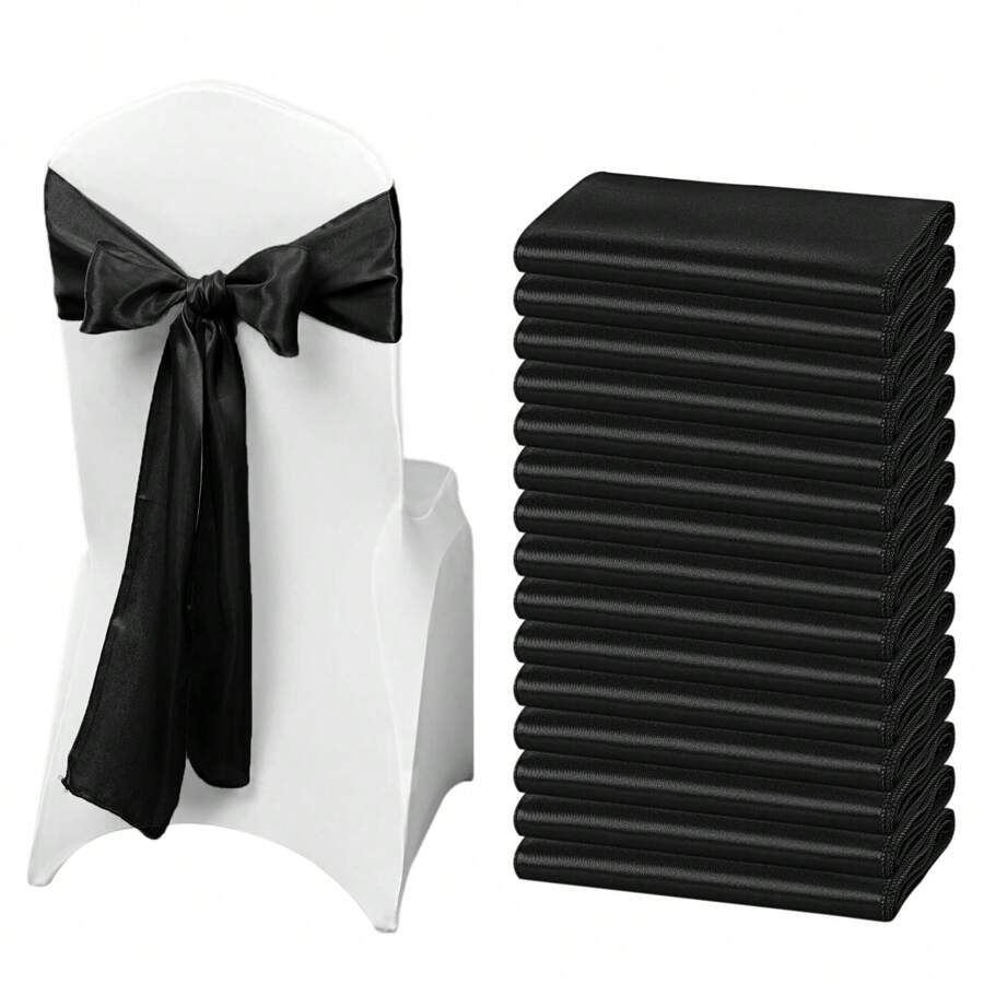 50 PCS Satin Chair Sash Chair Decorative Bow Designed Chair Cover Chair Sashes For Thanksgiving Wedding Christmas Banquet Party Home Kitchen Decoration ( 7 X 108 Inch) Outdoor Party Wedding Outdoor Activities Banquet - 黑色 - 查看 1