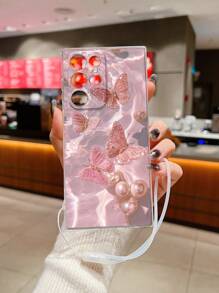 Nuevo diseño de impresión de mariposas, funda de teléfono transparente con correa de mano adjunta, cubierta protectora de resistencia al desgaste compatible con IPhone Samsung Xiaomi Redmi 11/Youth, 12 Pro, 12/12X, Note 11, 9A, 9C, Poco X3 NFC, Redmi 10Poco, Redmi 9, Note 9, 12C, Note 11 Pro, Redmi 10C, Note 8 Pro cubierta protectora de la funda de teléfono