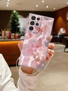 Nuevo diseño de impresión de mariposas, funda de teléfono transparente con correa de mano adjunta, cubierta protectora de resistencia al desgaste compatible con IPhone Samsung Xiaomi Redmi 11/Youth, 12 Pro, 12/12X, Note 11, 9A, 9C, Poco X3 NFC, Redmi 10Poco, Redmi 9, Note 9, 12C, Note 11 Pro, Redmi 10C, Note 8 Pro cubierta protectora de la funda de teléfono
