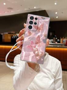 Nuevo diseño de impresión de mariposas, funda de teléfono transparente con correa de mano adjunta, cubierta protectora de resistencia al desgaste compatible con IPhone Samsung Xiaomi Redmi 11/Youth, 12 Pro, 12/12X, Note 11, 9A, 9C, Poco X3 NFC, Redmi 10Poco, Redmi 9, Note 9, 12C, Note 11 Pro, Redmi 10C, Note 8 Pro cubierta protectora de la funda de teléfono