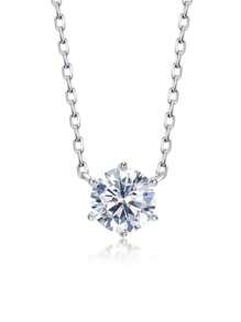 A Fashionable And Simple S925 Sterling Silver Cube-Shaped Cubic Zirconia Pendant, Studded With A Single Claw Inlaid Stone, Suitable For Daily Wear, Dating, Parties, Valentine Day, Mother Day, As A Jewelry Gift. - View 8