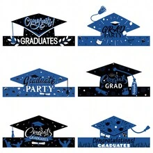 6PCS Graduation Paper Caps, Congrats Grad Paper Caps For Graduation Theme Party Decoration Supplies 2024, Graduation Party Favors - Blue - View 1