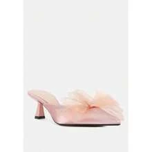 Asma Organza Bow Embellished Satin Mules