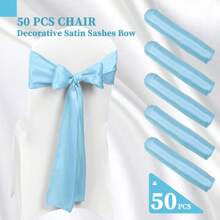 50 PCS Satin Chair Sash Chair Decorative Bow Designed Chair Cover Chair Sashes For Thanksgiving Wedding Christmas Banquet Party Home Kitchen Decoration ( 7 X 108 Inch) Outdoor Party Wedding Outdoor Activities Banquet - 淺藍色 - 查看 3