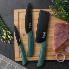 [Free Knife Cover]3pcs Kitchen Knife Set Sharp Cooking Tool For Home With Vegetable And Meat Knives, Suitable For Professional Chef