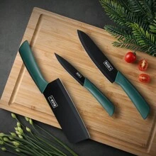 [Free Knife Cover]3pcs Kitchen Knife Set Sharp Cooking Tool For Home With Vegetable And Meat Knives, Suitable For Professional Chef