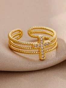 1PC Zirconia Cross Rings For Women Adjustable Stainless Steel Cross Ring Design Luxury Wedding Jewelry Gift 2025