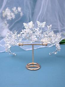 1pc Bridal Rhinestone & Zinc Alloy Handmade Butterfly Crown For Wedding, Party, Dancing, Decoration With Beads & Flowers