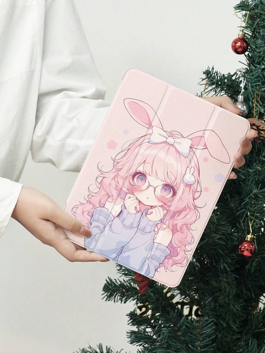 苹果动漫女孩 iPad 保护壳兼容 iPad 10.2 英寸 2021/2020 iPad 第 9/8 代，兼容三星 Galaxy Tab/Tab 保护套，带笔架，支持自动睡眠/唤醒盖