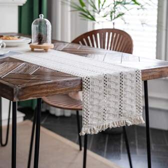 1pc Boho Table Runner Macrame Table Runners For Home Decor ,Cream & Brown Macrame Table Runner With Tassels For Boho Dining Bedroom Decor Rustic Bridal Shower,Farmhouse Rustic Table Runner,Place Mat,Thanksgiving Christmas Home Decor (Multiple Sizes Available)