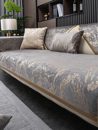 1件覆蓋1/2/3/4座沙發的雪尼爾沙發坐墊套，帶有扶手/靠背套，防滑全季