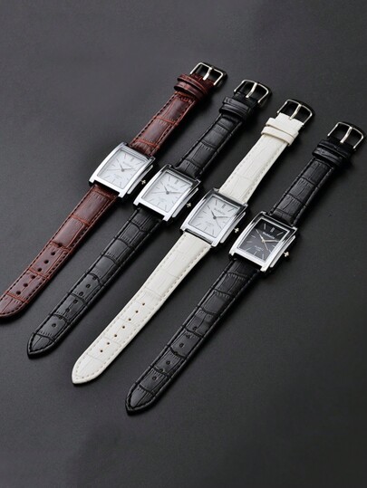 1 pieza Reloj cuadrado de hombre con caja plateada de rosa, relojes de hombres y mujeres de marca superior con banda de lujo y movimiento de cuarzo