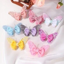 bilicaca 2pcs Sparkling Beaded Fashionable Cute Bow Hair Clips - Baby Blue - View 3