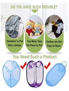 Pop-Up Mesh Laundry Hamper, Foldable Hamper Portable Clothes Washing Basket, Suitable For Home, Dorm, Travel, Apartment One-Key Foldable And Convenient To Store - Multicolor - View 9