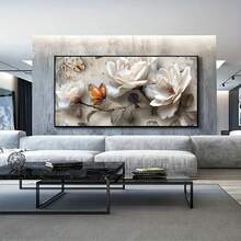 1入/set牆藝裝飾品，白色植物和花卉帆布印花，現代花卉印花，白色花卉牆壁藝術海報，客廳和廚房的理想禮物，無框架 - 彩色 - 查看 11