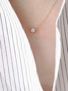 A Fashionable And Simple S925 Sterling Silver Cube-Shaped Cubic Zirconia Pendant, Studded With A Single Claw Inlaid Stone, Suitable For Daily Wear, Dating, Parties, Valentine Day, Mother Day, As A Jewelry Gift. - View 6