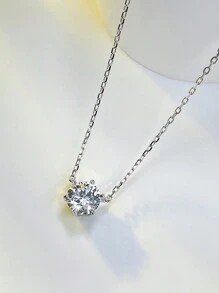 A Fashionable And Simple S925 Sterling Silver Cube-Shaped Cubic Zirconia Pendant, Studded With A Single Claw Inlaid Stone, Suitable For Daily Wear, Dating, Parties, Valentine Day, Mother Day, As A Jewelry Gift. - View 5