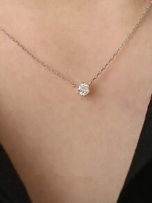 A Fashionable And Simple S925 Sterling Silver Cube-Shaped Cubic Zirconia Pendant, Studded With A Single Claw Inlaid Stone, Suitable For Daily Wear, Dating, Parties, Valentine Day, Mother Day, As A Jewelry Gift. - View 7