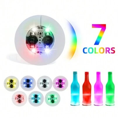 2/6/12/20入組4LED 2.36英寸7色RGB LED燈光杯墊飲料瓶燈貼，適用於俱樂部、酒吧、派對、婚禮等場所的優雅裝飾（多色）
