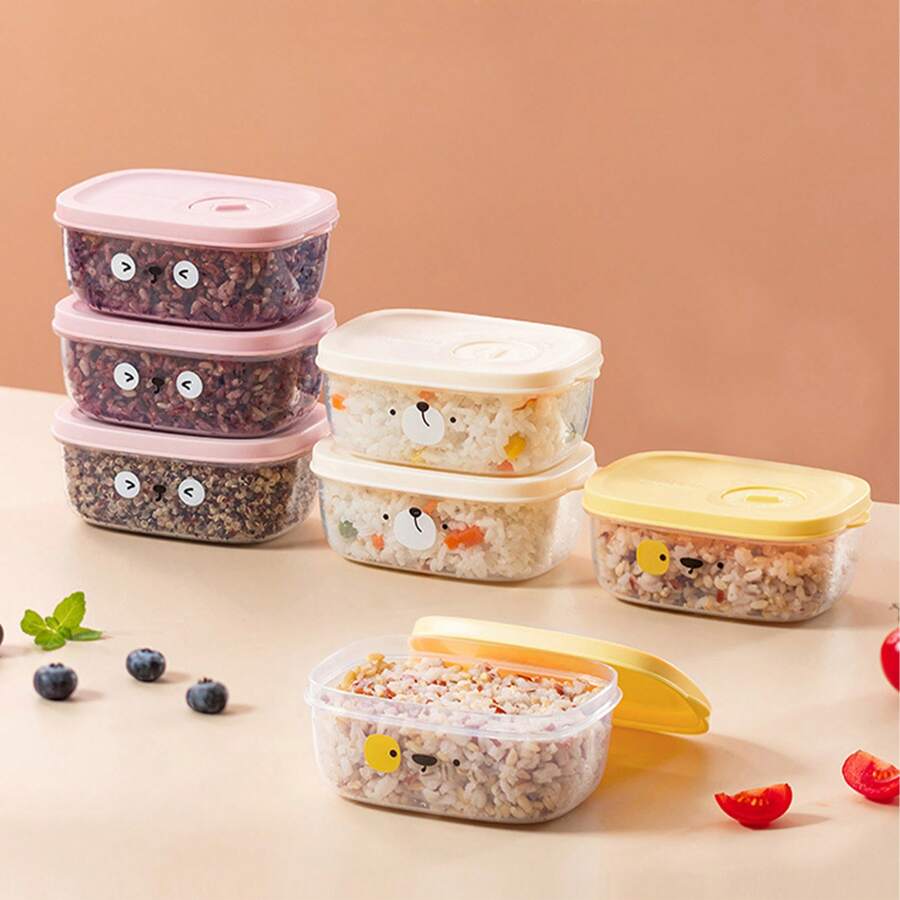 1入組分隔儲存的冷凍糙米和雜糧米盒，可用於微波爐加熱，便攜式午餐盒，可放水果和主菜 - 彩色 - 查看 1
